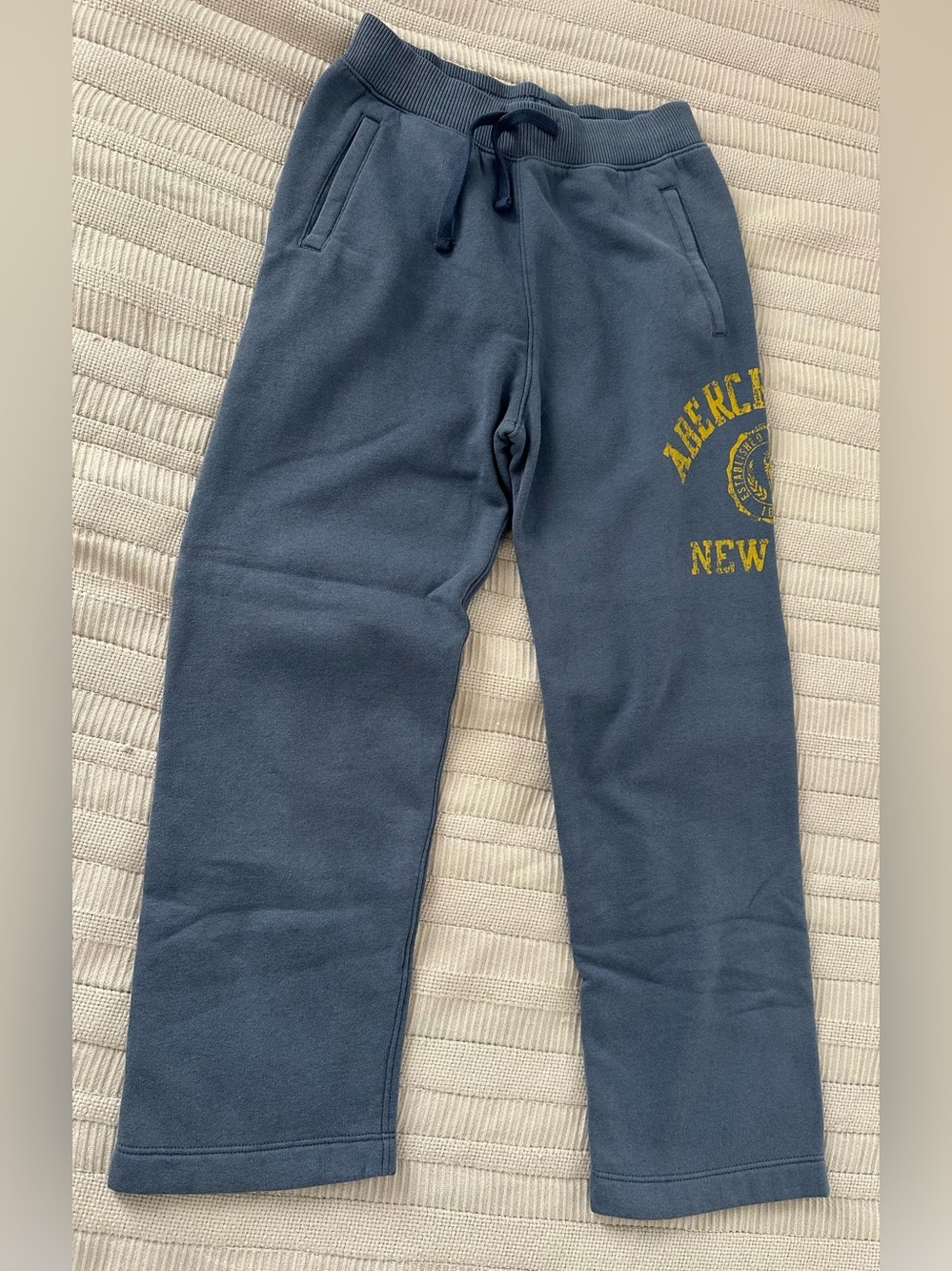 abercrombie kids Navy Sweatpants with Yellow Chest Graphic